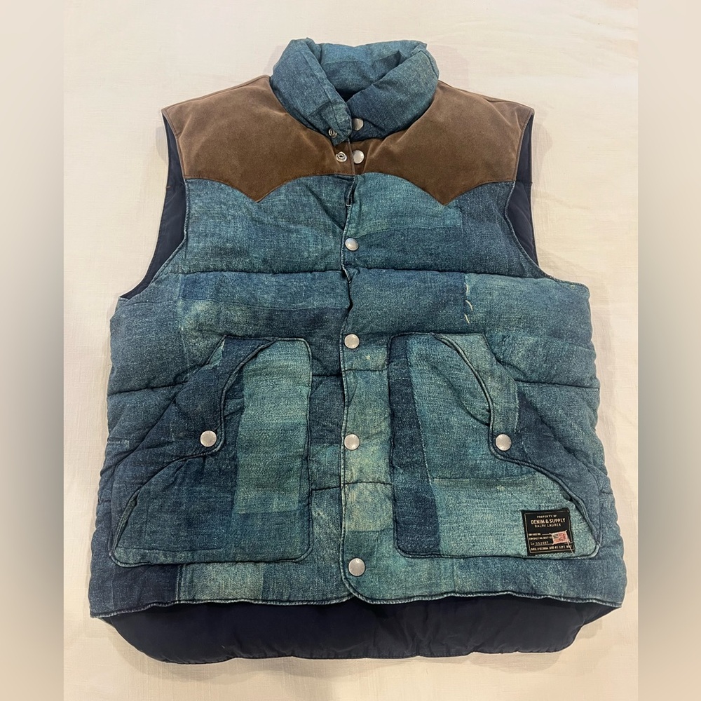 Denim & Supply Ralph Lauren Blue and Brown Puffer Vest